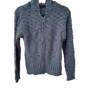 Marco-G Vintage Y2K Gray Wool Blend Zip Long Sleeve Hoodie Chunky Knit Sweater L